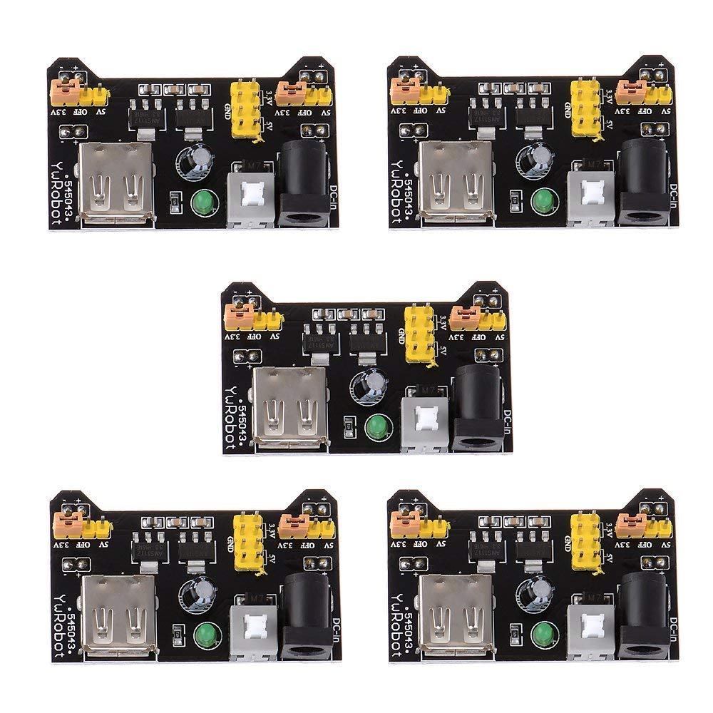 HiLetgo 5pcs 3.3V 5V Power Supply Module for MB102 102 Prototype Breadboard DC 6.5-12V or USB Power