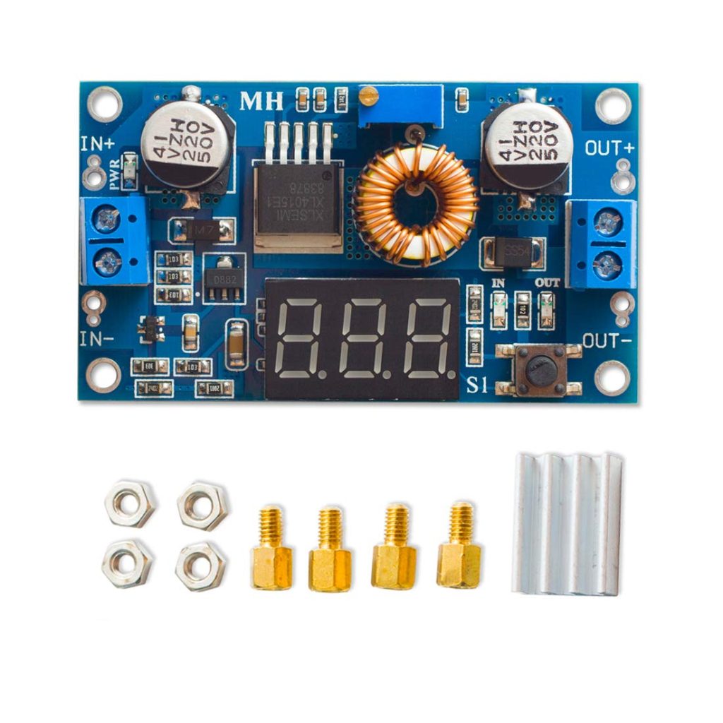 HiLetgo 5A 75W DC-DC Step Down Power Module XL4015 Adjustable with LED Voltmeter Free Pillars