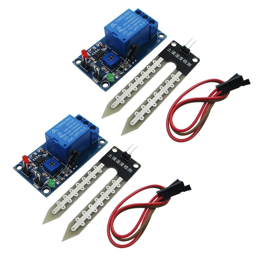 HiLetgo 2pcs LM393 12V Soil Moisture Relay Module Soil Moisture Sensor with Soil Moisture Probe Wire