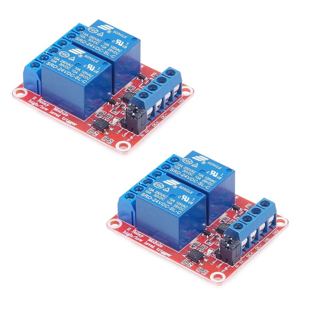 HiLetgo 2pcs DC 24V 2 Channel Relay Module with Isolated Optocoupler High and Low Level H/L Level Tr